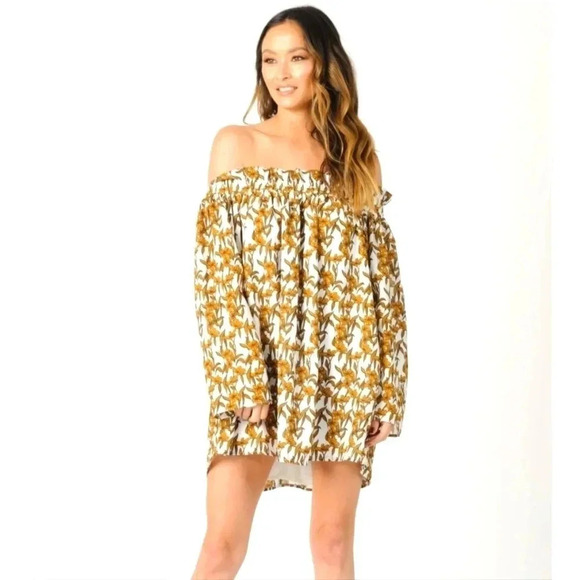 Lucca - Kate Ruffle White Mustard Dress - Picture 2 of 7